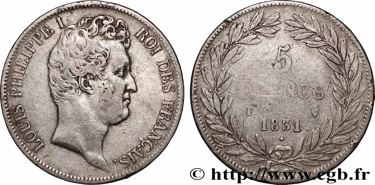5 francs type Tiolier avec le I, tranche en creux 1831 Limoges F.315/19 TB+