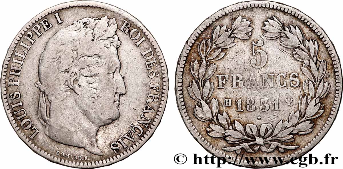 5 francs Ier type Domard, tranche en relief 1831 La Rochelle F.320/5 MB
