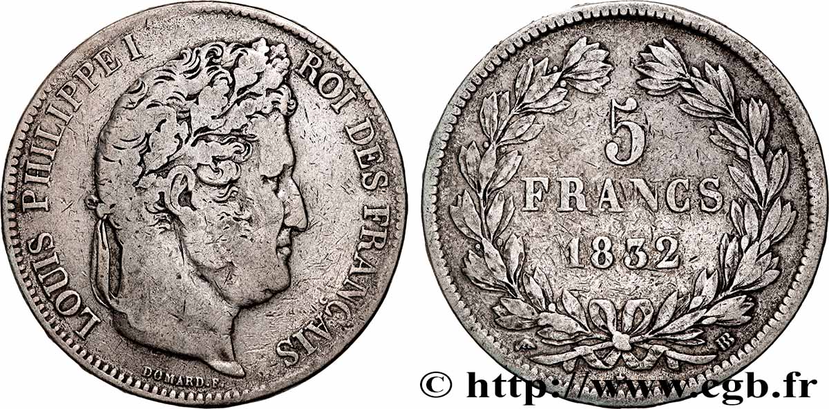 5 francs IIe type Domard 1832 Strasbourg F.324/3 TB