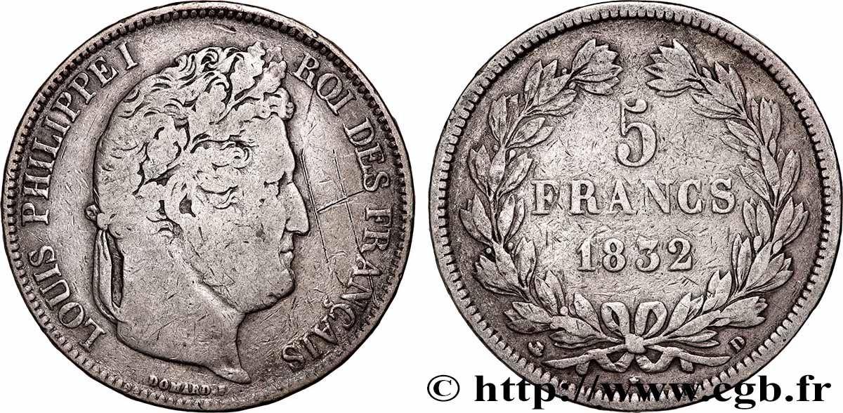 5 francs IIe type Domard 1832 Lyon F.324/4 B+