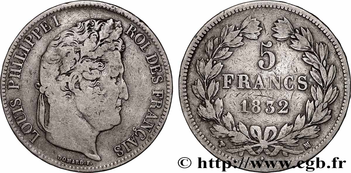5 francs IIe type Domard 1832 Marseille F.324/10 TB
