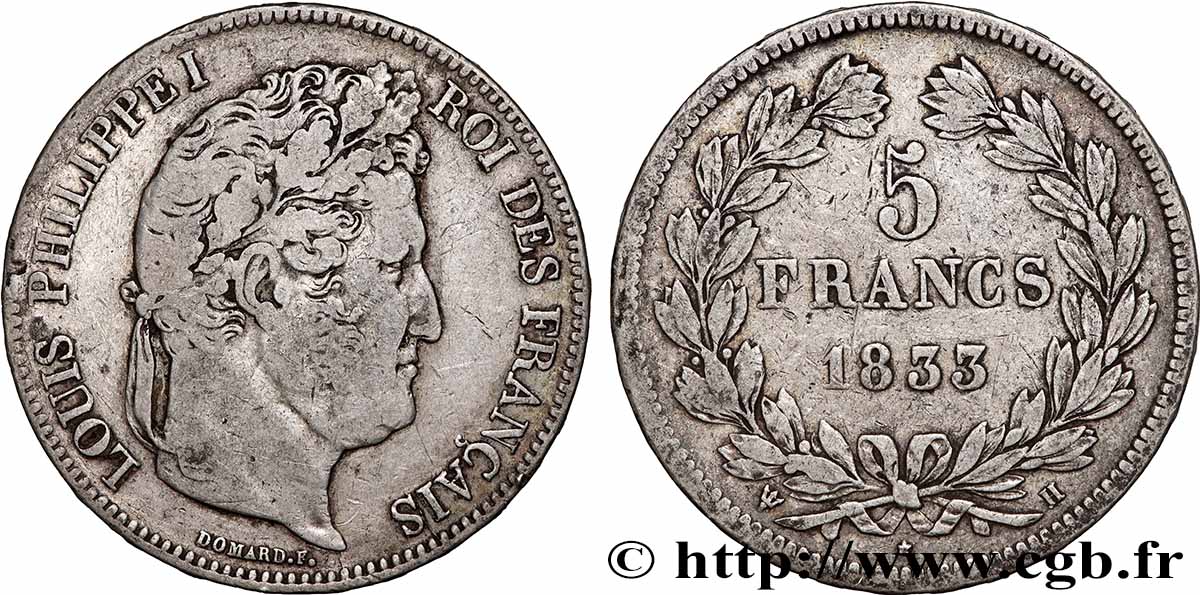 5 francs IIe type Domard 1833 La Rochelle F.324/18 TB