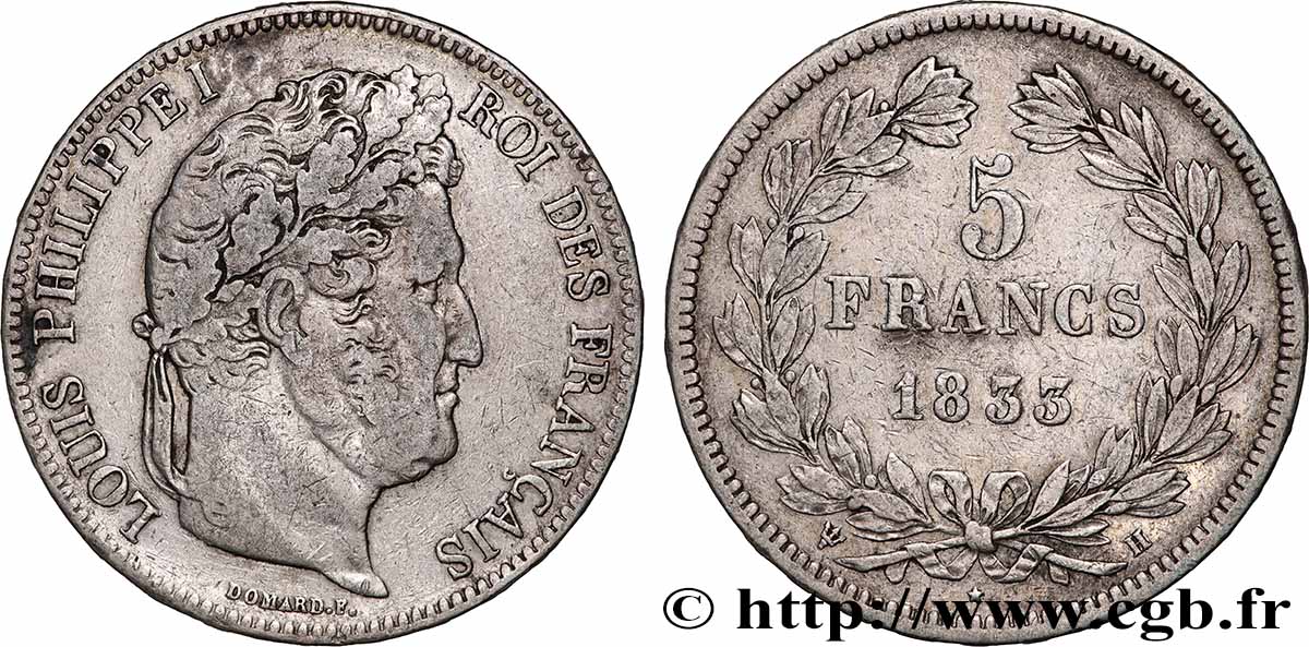 5 francs IIe type Domard 1833 La Rochelle F.324/18 TB