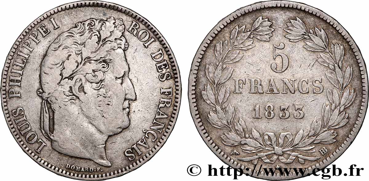 5 francs IIe type Domard 1833 Strasbourg F.324/16 MB