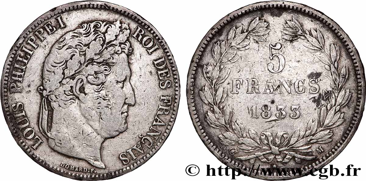 5 francs IIe type Domard 1833 Toulouse F.324/23 TB
