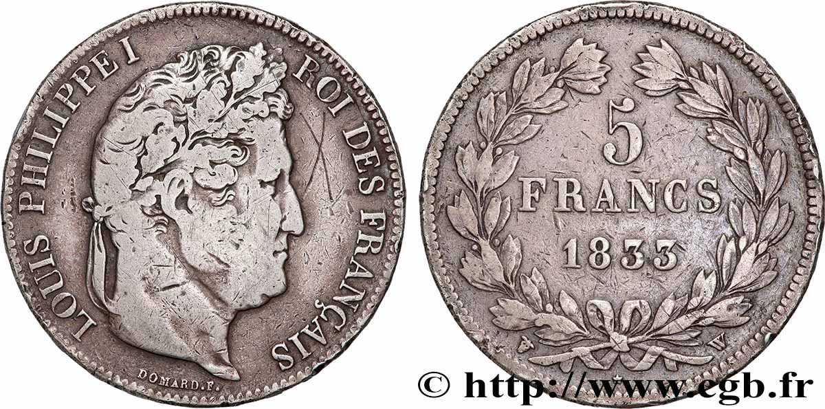 5 francs IIe type Domard 1833 Lille F.324/28 q.MB