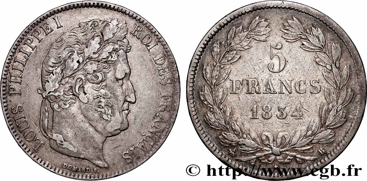 5 francs IIe type Domard 1834 Rouen F.324/30 BC+