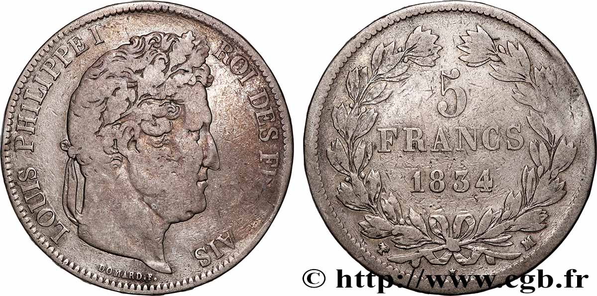5 francs IIe type Domard 1834 Marseille F.324/38 TB