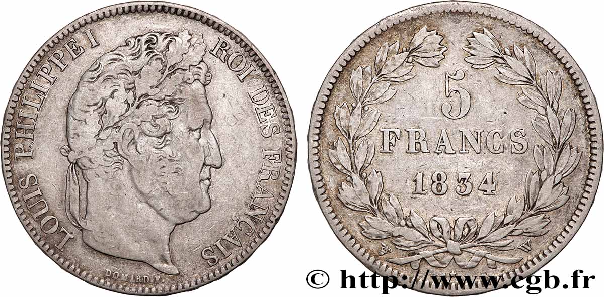 5 francs IIe type Domard 1834 Lille F.324/41 TB