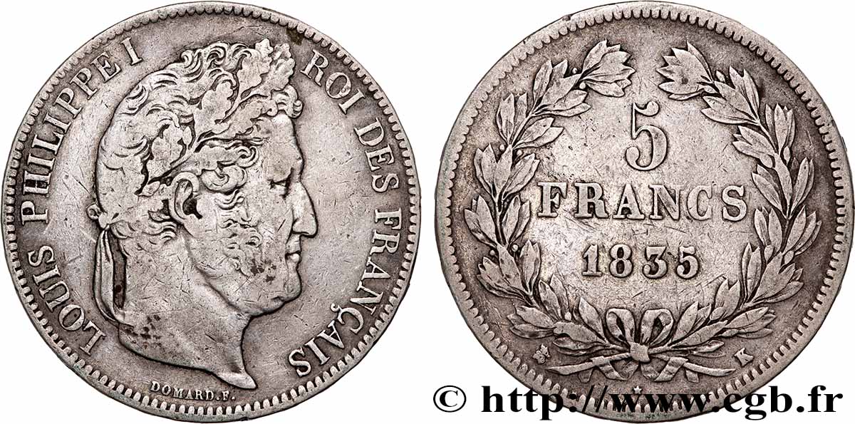 5 francs IIe type Domard 1835 Bordeaux F.324/48 TB+