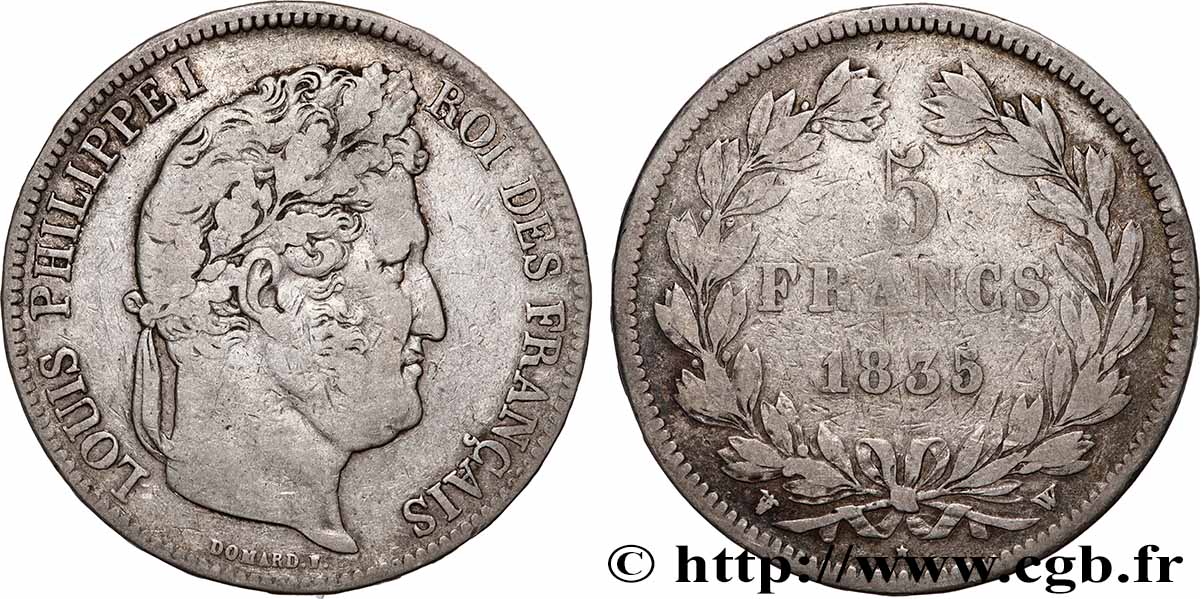 5 francs IIe type Domard 1835 Lille F.324/52 TB