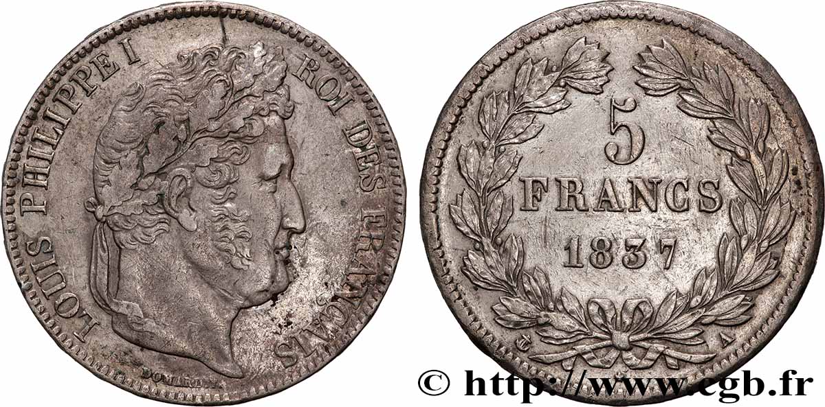 5 francs IIe type Domard 1837 Paris F.324/61 TTB