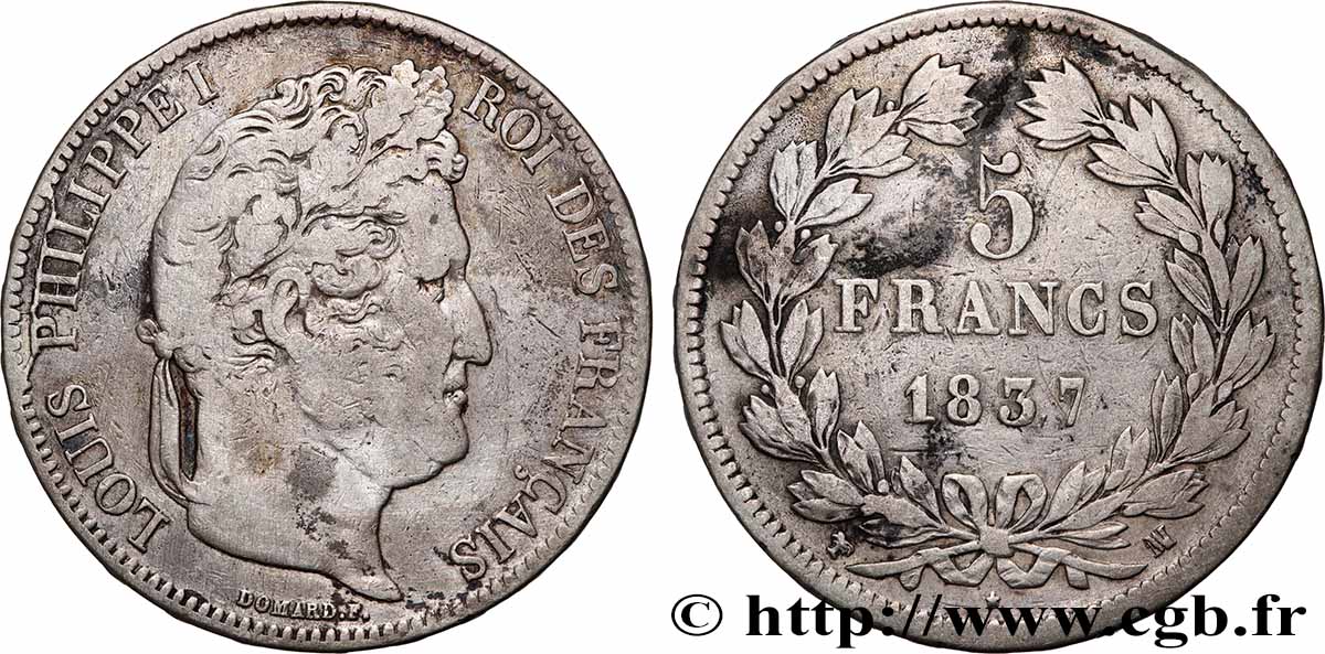 5 francs IIe type Domard 1837 Marseille F.324/66 TB