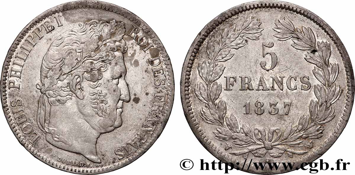 5 francs IIe type Domard 1837 Lille F.324/67 BB