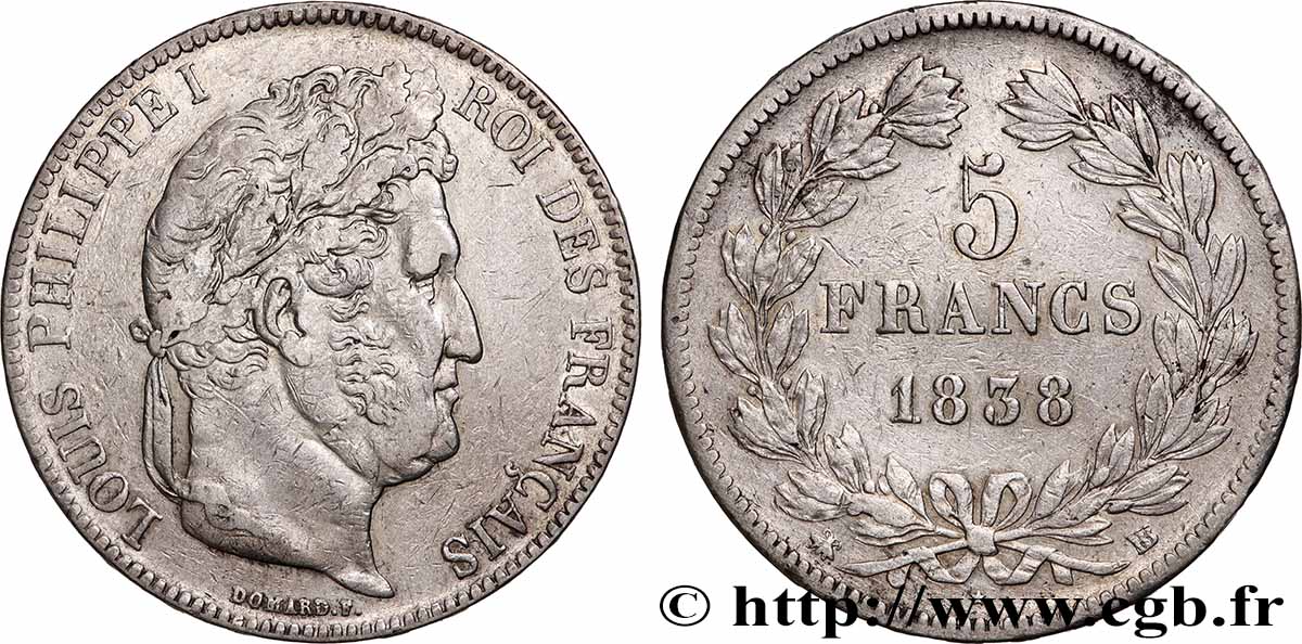 5 francs IIe type Domard 1838 Strasbourg F.324/70 TTB