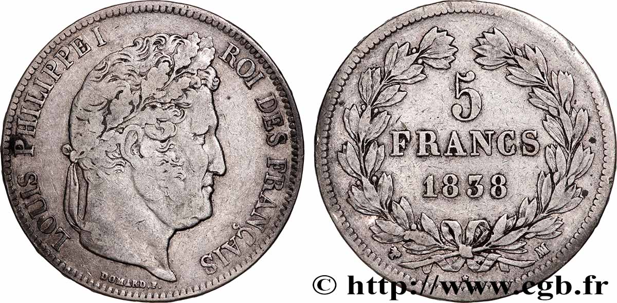 5 francs IIe type Domard 1838 Marseille F.324/73 TB