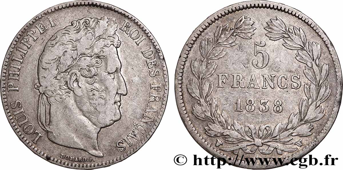 5 francs IIe type Domard 1838 Lille F.324/74 TB