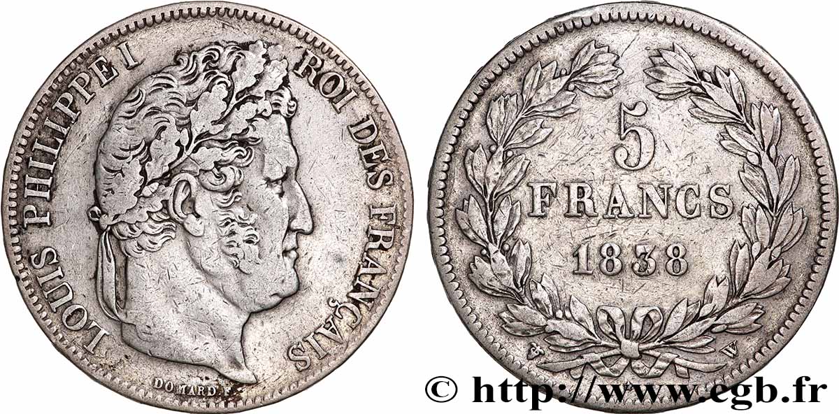 5 francs IIe type Domard 1838 Lille F.324/74 TB+
