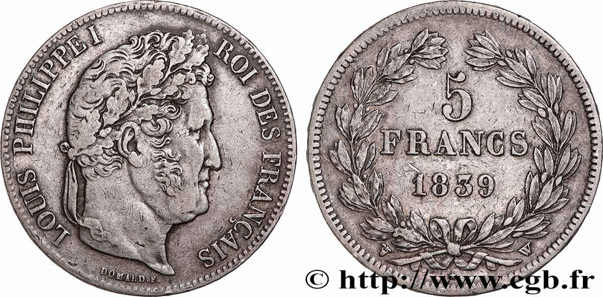5 francs IIe type Domard 1839 Lille F.324/82 TTB