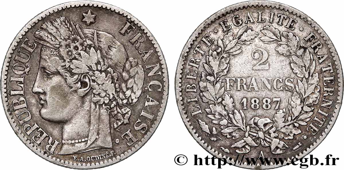 2 francs Cérès, avec légende 1887 Paris F.265/13 TB
