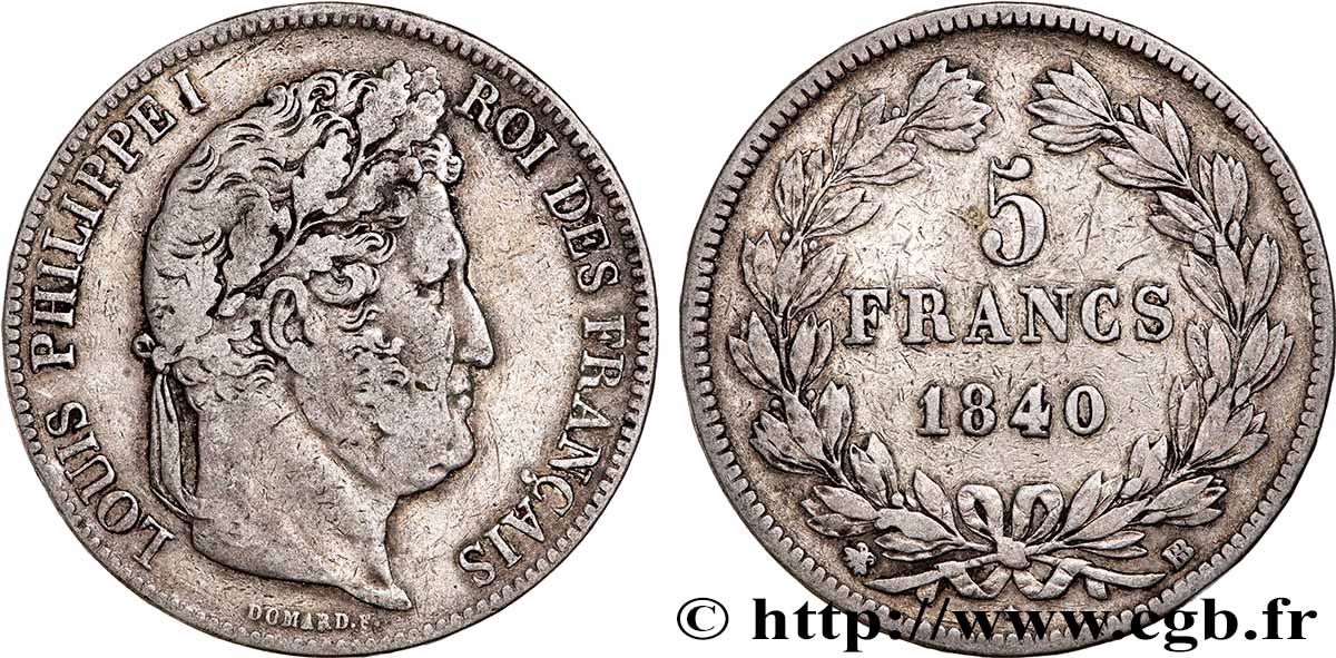 5 francs IIe type Domard 1840 Strasbourg F.324/85 TB