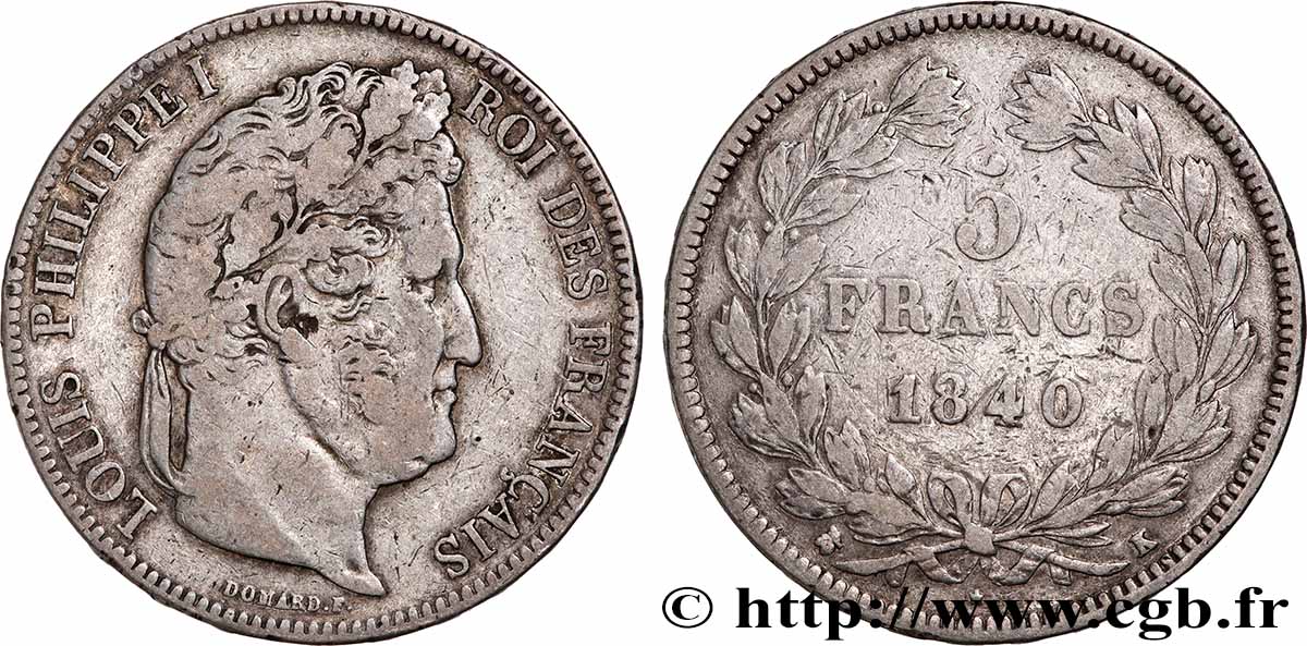 5 francs IIe type Domard 1840 Bordeaux F.324/87 TB+