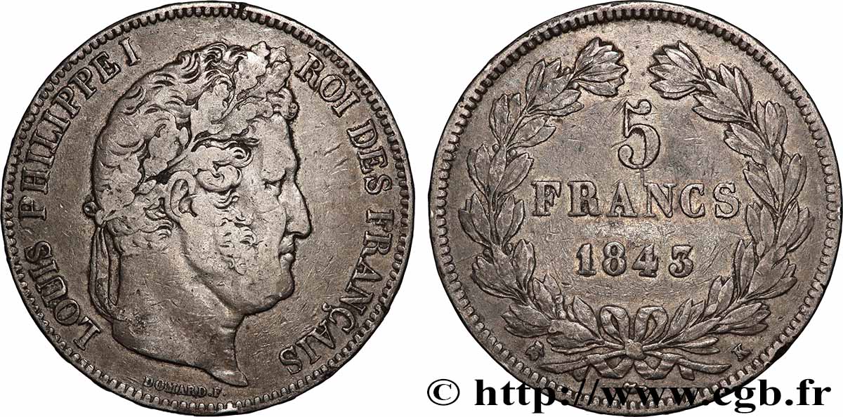 5 francs IIe type Domard 1843 Bordeaux F.324/103 TB+