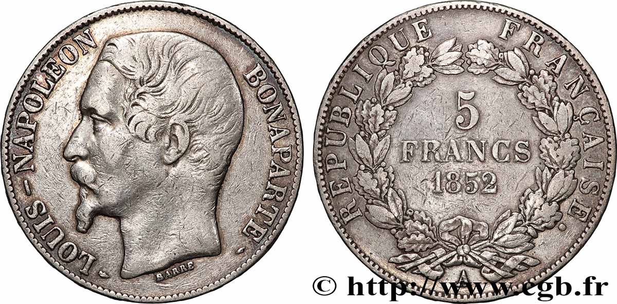 5 francs Louis-Napoléon, 1er type 1852 Paris F.329/1 BC