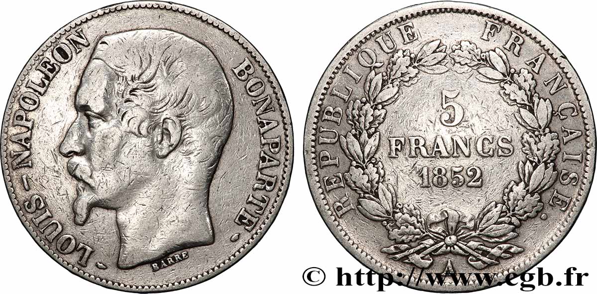5 francs Louis-Napoléon, 1er type 1852 Paris F.329/1 TB