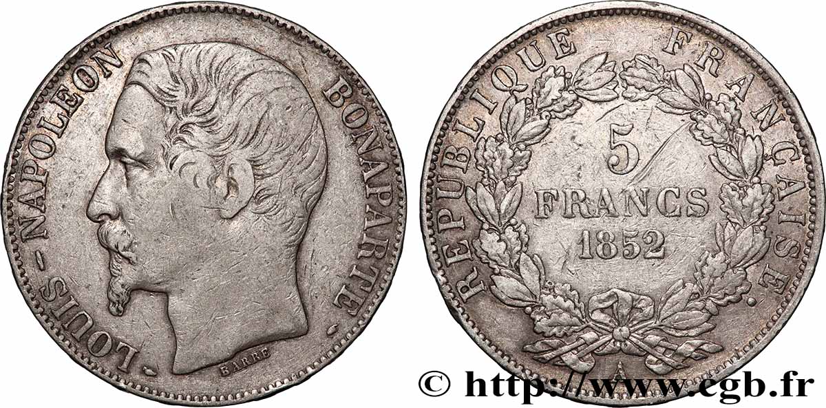 5 francs Louis-Napoléon, 2ème type 1852 Paris F.329/2 MB