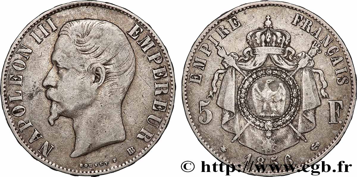 5 francs Napoléon III, tête nue 1856 Strasbourg F.330/8 TB