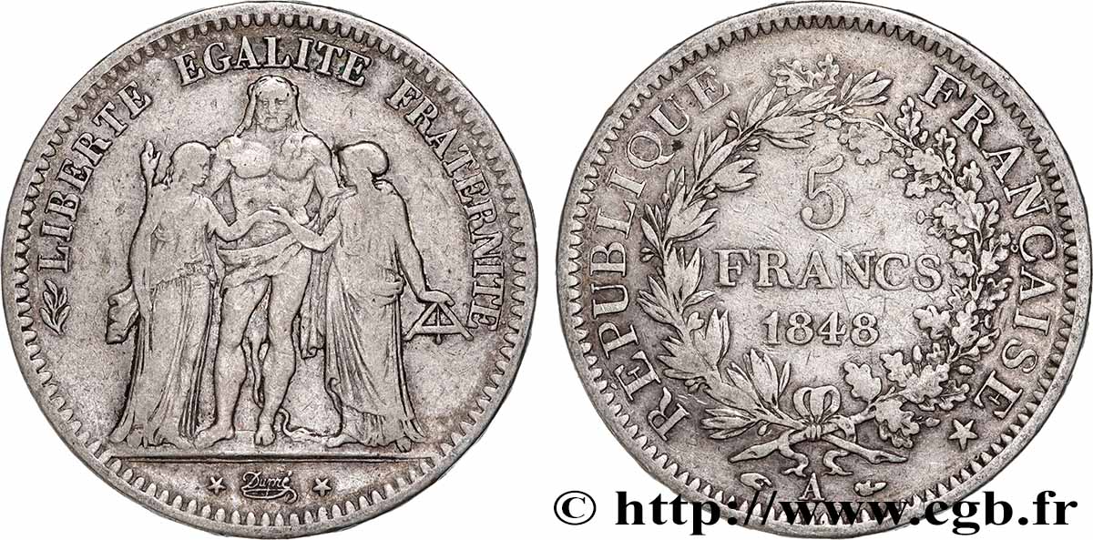 5 francs Hercule, IIe République 1848 Paris F.326/1 TB