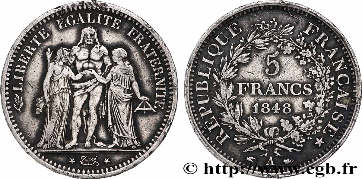 5 francs Hercule, IIe République 1848 Paris F.326/1 TB