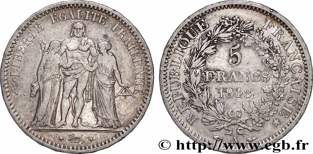 5 francs Hercule, IIe République 1848 Paris F.326/1 BC