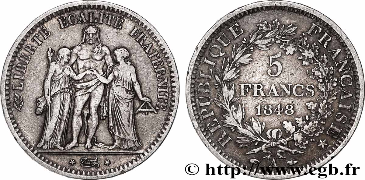 5 francs Hercule, IIe République 1848 Paris F.326/1 TB