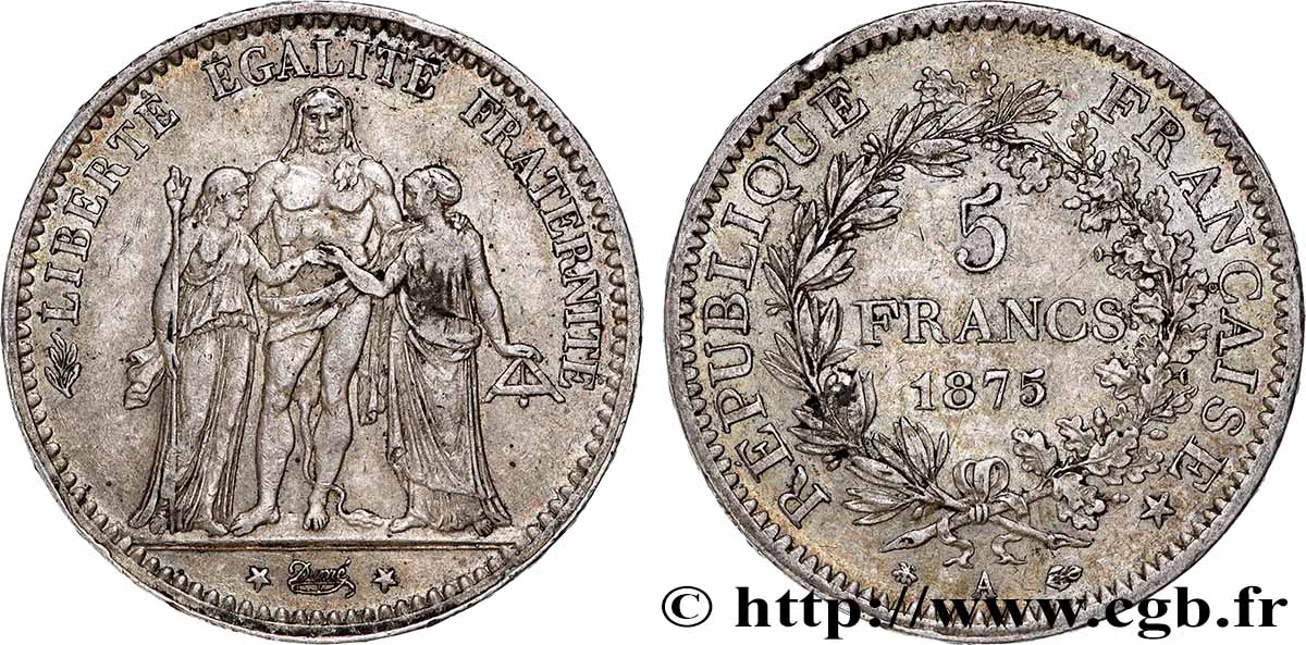 5 francs Hercule 1875 Paris F.334/14 TB+