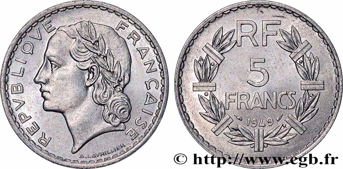 5 francs Lavrillier, aluminium 1949 F.339/17 MS63
