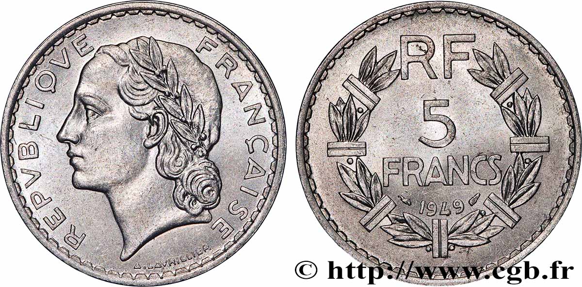 5 francs Lavrillier, aluminium 1949 F.339/17 SPL63