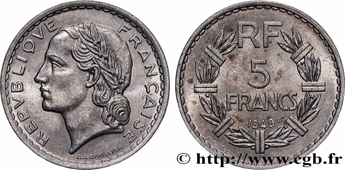 5 francs Lavrillier, aluminium 1949 F.339/17 MS63