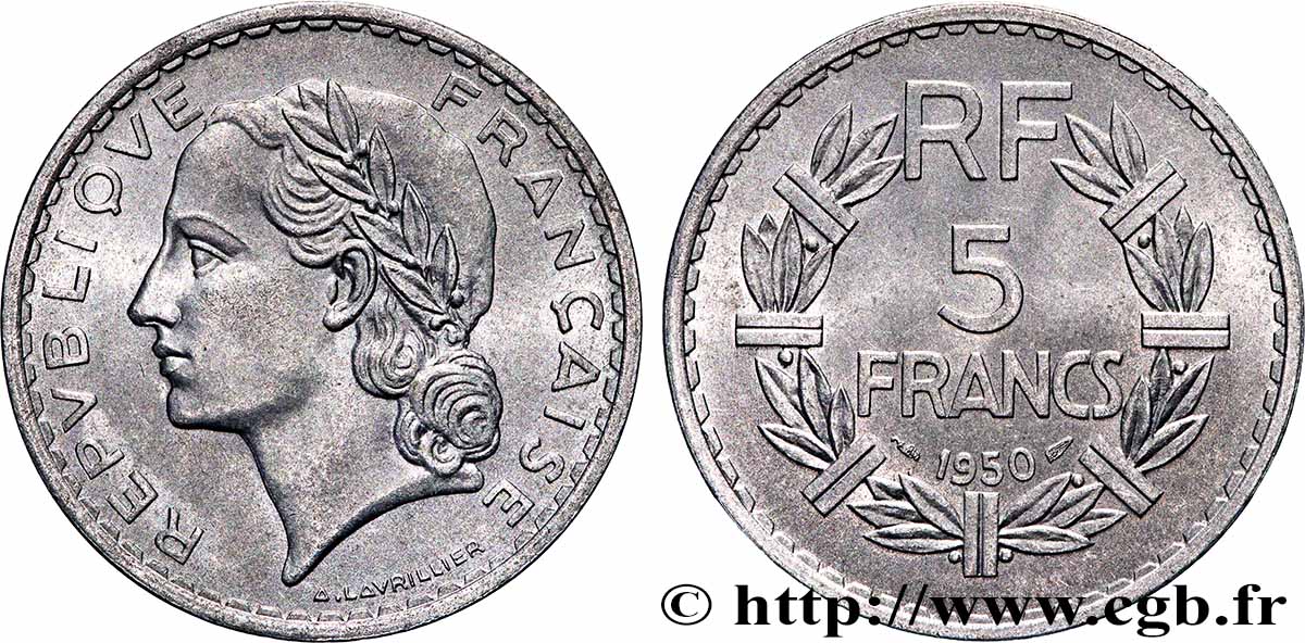 5 francs Lavrillier, aluminium 1950 F.339/20 SUP
