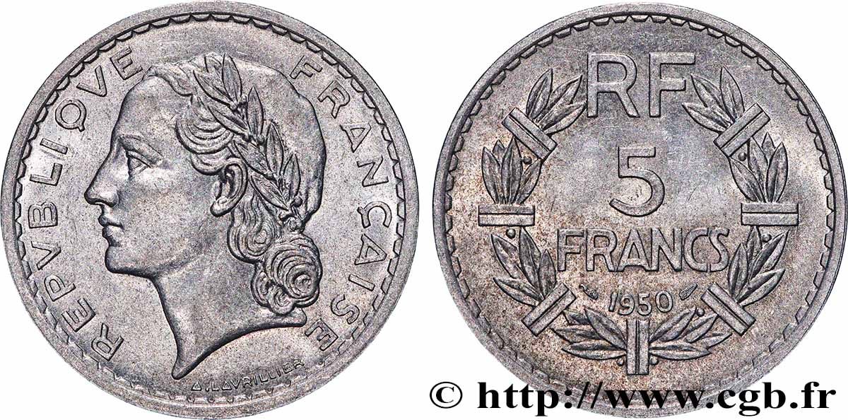 5 francs Lavrillier, aluminium 1950 F.339/20 AU