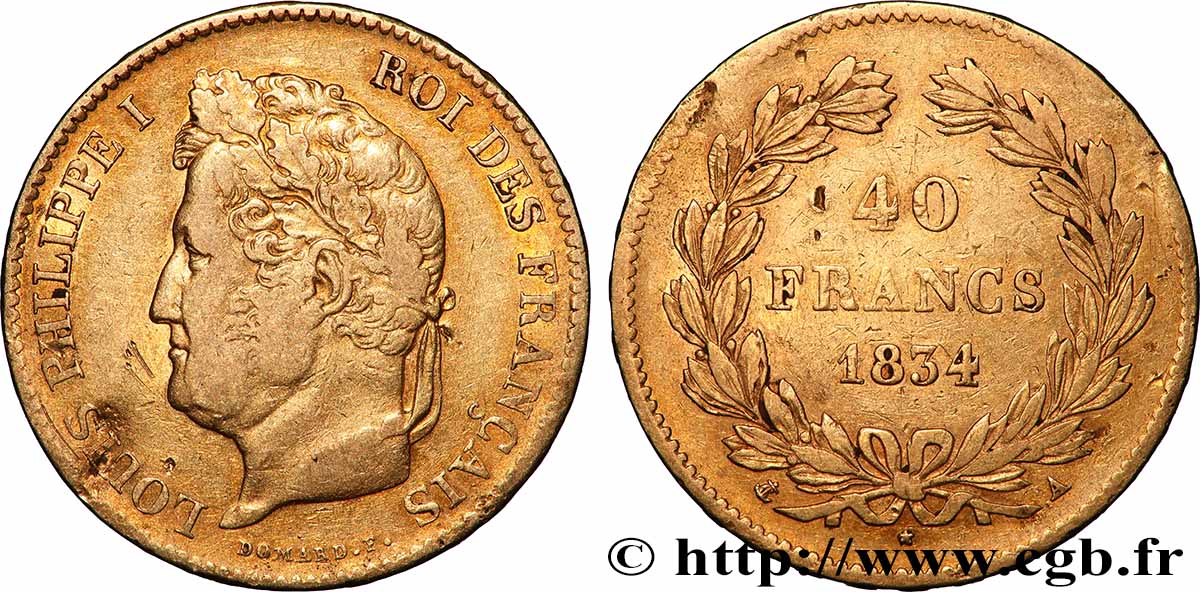 40 francs or Louis-Philippe 1834 Paris F.546/6 TB