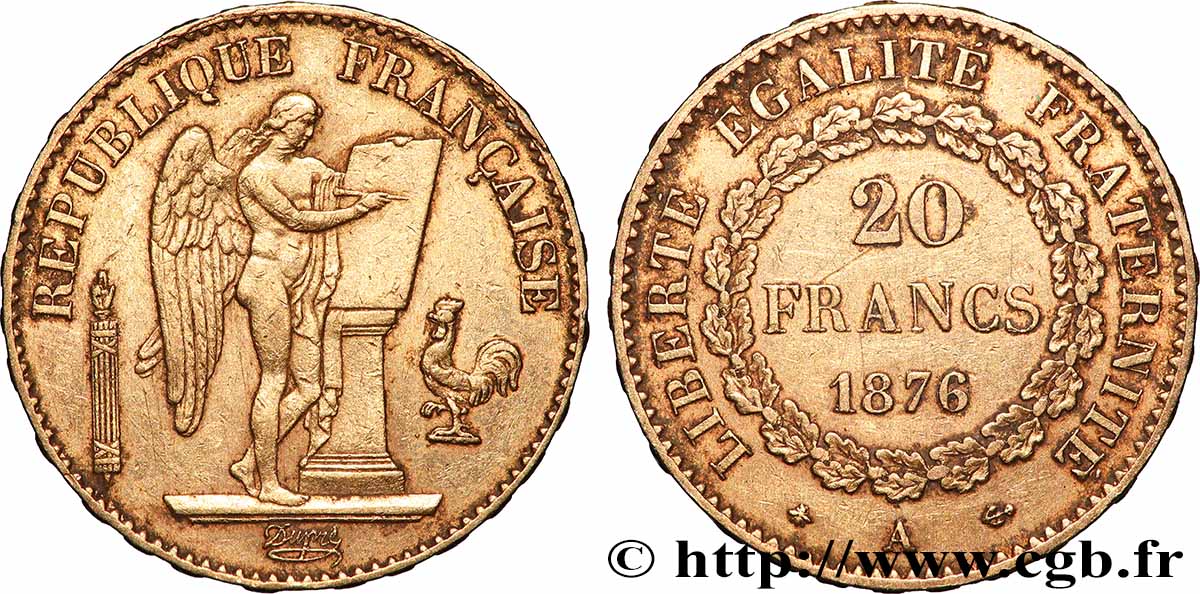 20 francs génie, Troisième république 1876 Paris F.533/4 fSS