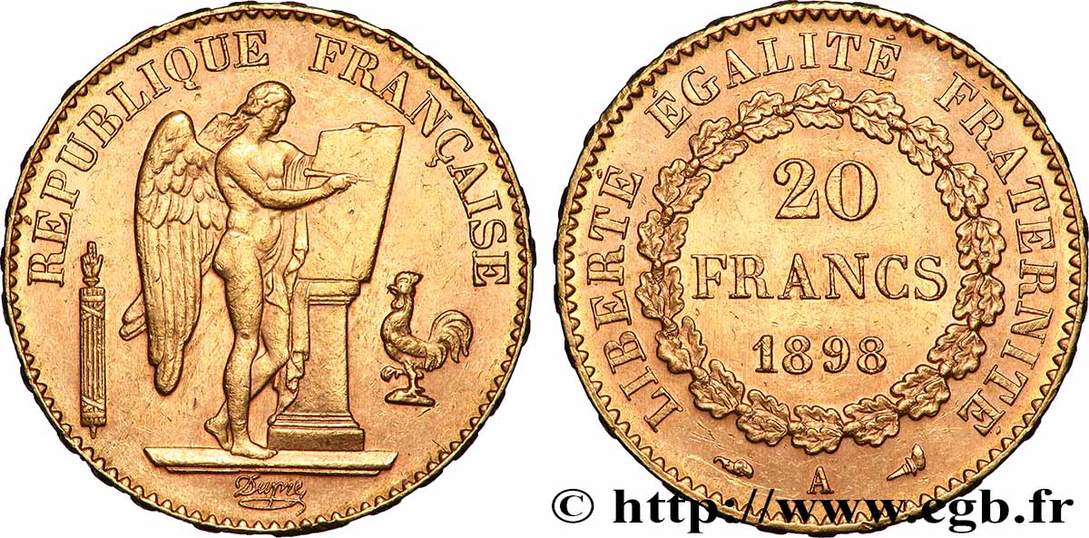 20 francs or Génie, Troisième République 1898 Paris F.533/23 fVZ