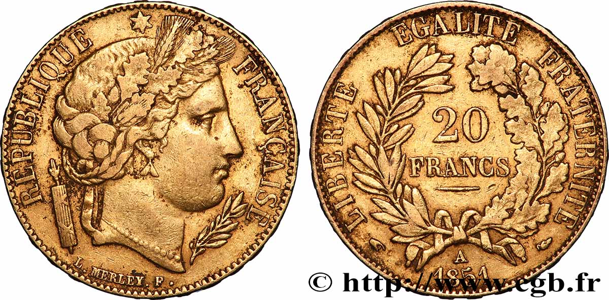 20 francs or Cérès 1851 Paris F.529/4 TB+