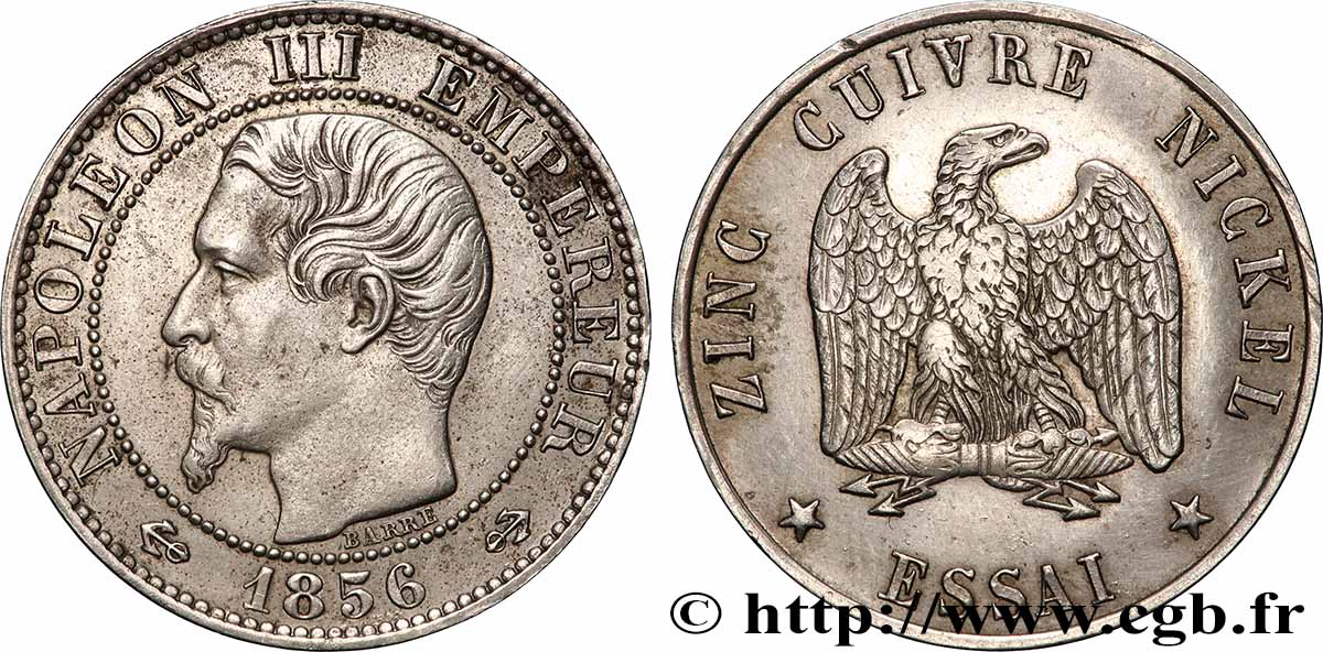 Essai au module de cinq centimes Napoléon III, tête nue 1856 VG.3480 TTB+
