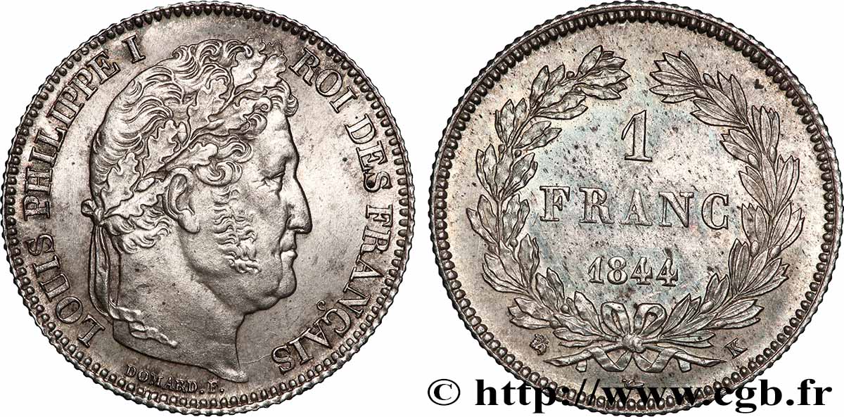 1 franc Louis-Philippe, couronne de chêne 1844 Bordeaux F.210/98 SUP