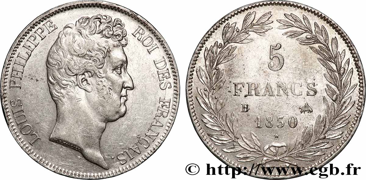 5 francs type Tiolier sans le I, tranche en creux 1830 Rouen F.313/2 TTB+