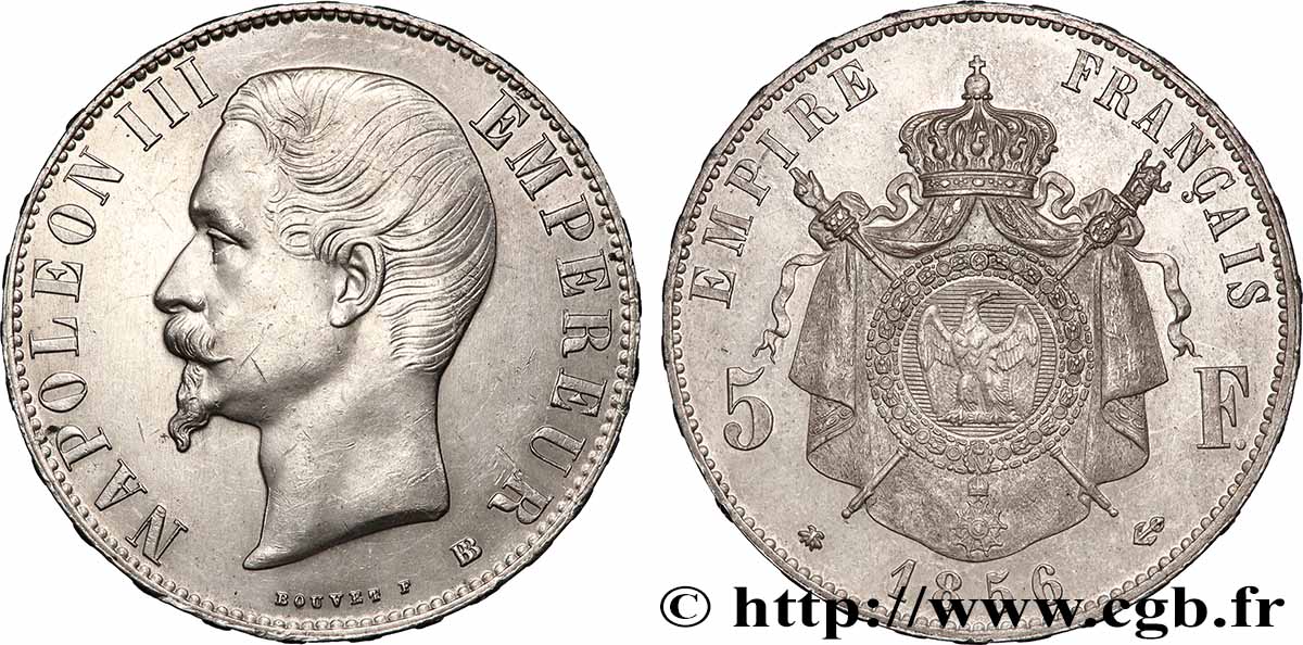 5 francs Napoléon III, tête nue 1856 Strasbourg F.330/8 SUP+