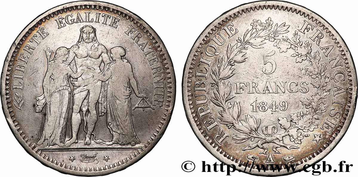 5 francs Hercule, IIe République 1849 Paris F.326/5 TB